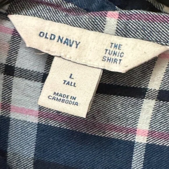 Old Navy Size Large Plaid Shirt Red Grunge Tie Dyed Tunic Window Pane Blue - Picture 4 of 6
